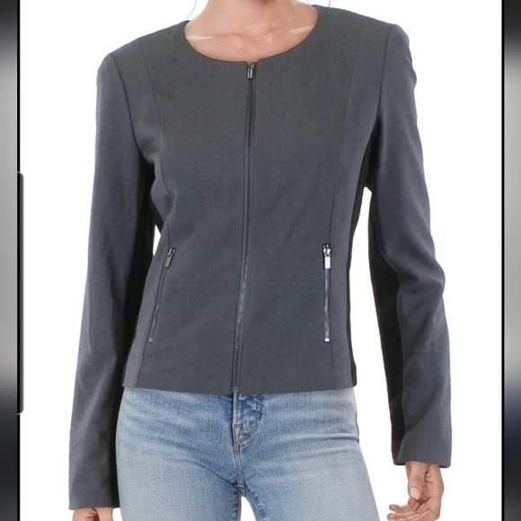 Calvin Klein Fit Solutions Side Panel Collarless Zip Blazer size 4 or Small Gray - Picture 1 of 8